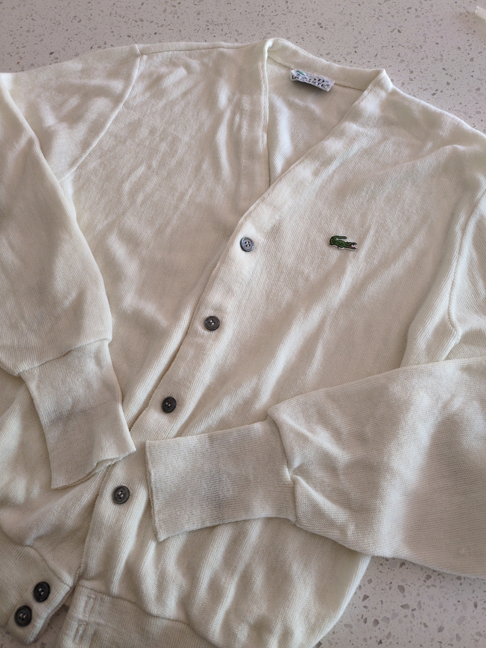 Men's Vintage Preppy Lacoste/Izod Button Up Cardigan Cream White - Picture 8 of 12